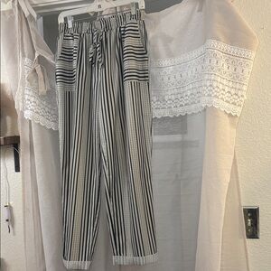SHEIN Black and White Striped Cropped Pants